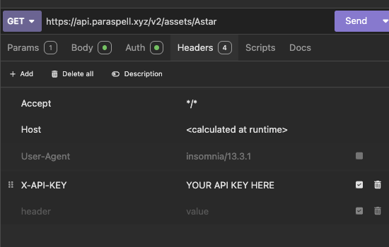 X-API-KEY header in Insomnia