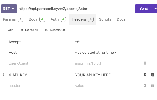 X-API-KEY header in Insomnia