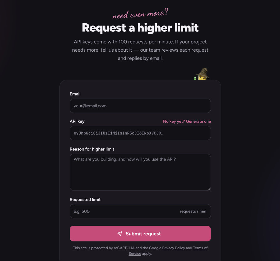 Request a higher limit form