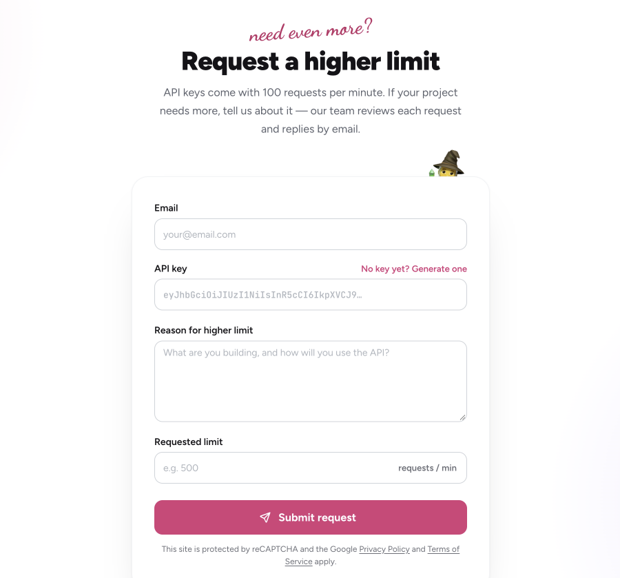 Request a higher limit form