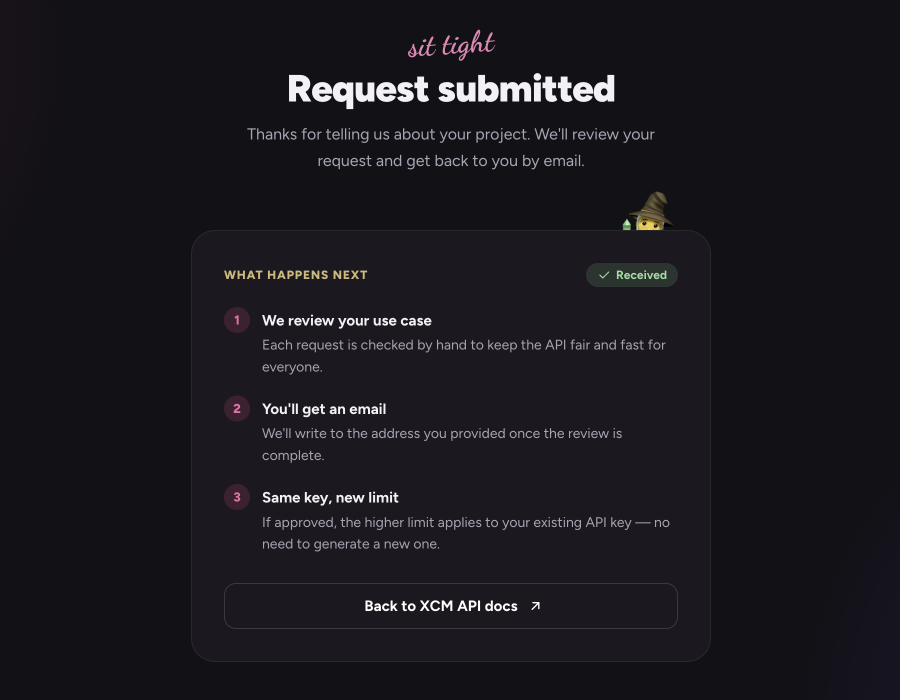 Request submitted confirmation