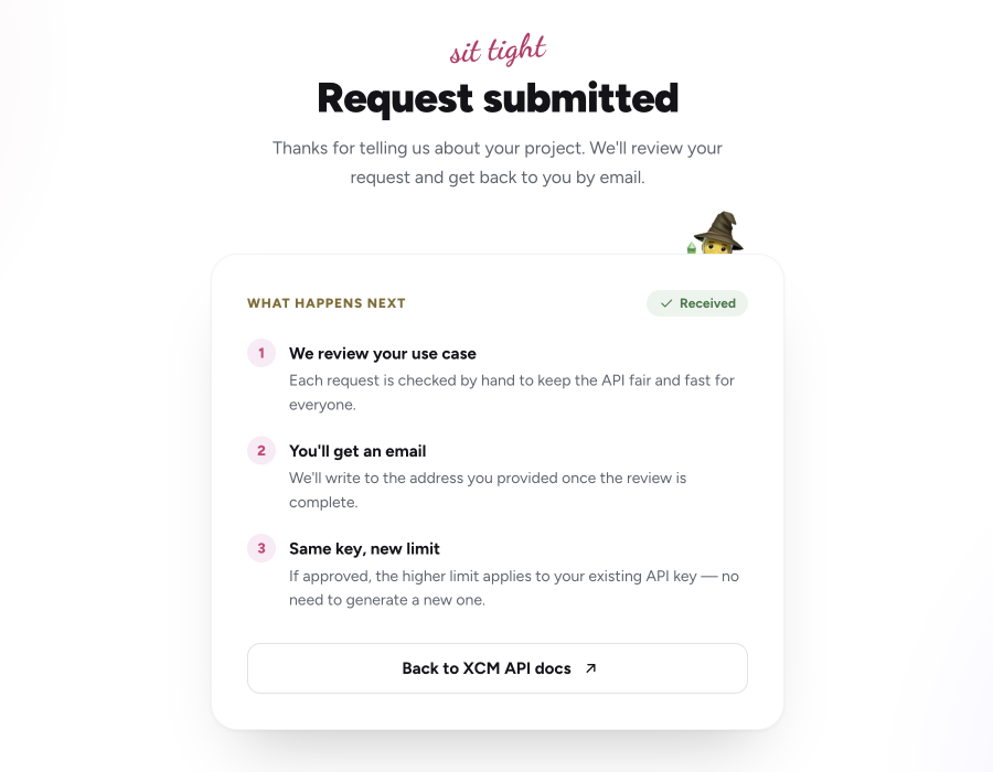 Request submitted confirmation